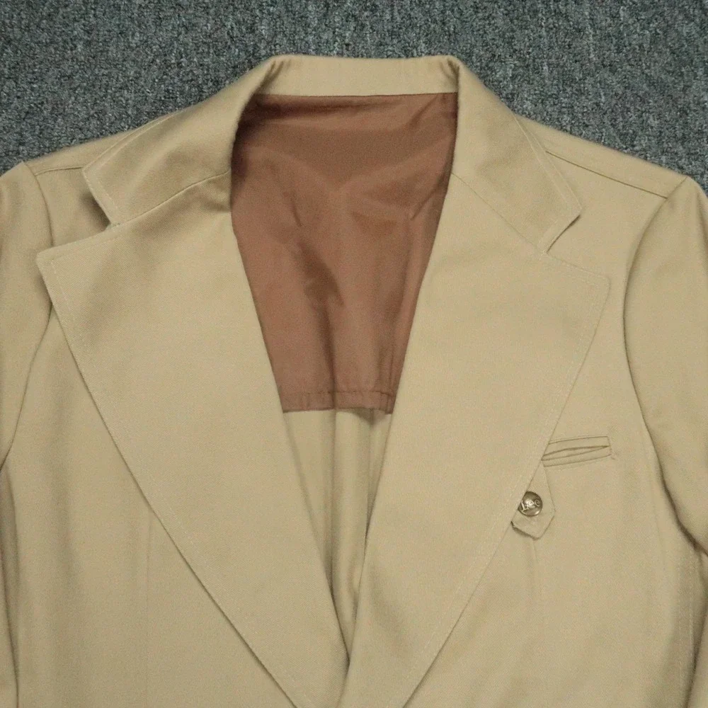 Lee Blazer Mens 40R Khaki Sport Coat Two Button‎ Patch Pockets Brass Buttons VTG